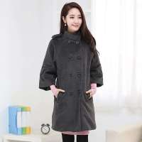 韩都衣舍韩国女装纯色翻领双排扣毛呢外套NF2051 深灰色L