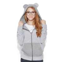 韩都衣舍韩国女装拉链拼接连帽抓绒外套JM1325 灰色M