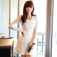 韩都衣舍韩国女装纯色圆领长袖连衣裙HG2108 象牙色S