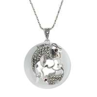 PINKKING 925银复古银镶白猫眼年年有鱼转运吊坠(赠送925银项链一根)