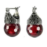 PINKKING复古银 银镶石榴石耳环