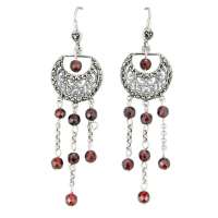 PINKKING 925纯银镶石榴石小亭赏雨流苏耳环
