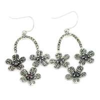 PINKKING  泰银复古银镶石榴石百花公主淑女耳环