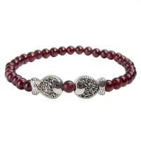 PINKKING  925银复古银镶马克赛石小鱼石榴石手链