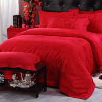 水星家纺 全棉提花四件套 2012年新品 比翼双飞 1.5m床 红色