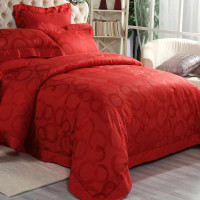 水星家纺 婚庆贡缎交织提花六件套 巴比伦风情 1.8m床 红