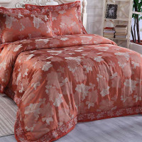 水星家纺 春色涟漪 色织提花四件套件 1.8米床 红棕色
