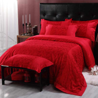 水星家纺  黏胶与棉交织提花婚庆四件套 典雅风尚 红色 1.8m床