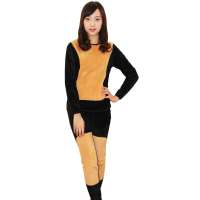 相思鸟羊毛竹炭型加绒加厚黄金甲女款保暖内衣套装黑色(165)12002