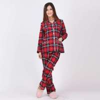 诺尔健全棉色织绒布花边妈咪哺乳衫大红黑格XL/170/92AN8203