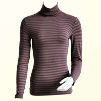 红豆居家女士高端时尚条纹高领长袖薄款蛋白质纤维打底内衣深紫+土黄(170)1n014