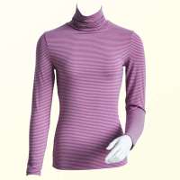 红豆居家女士高端时尚条纹高领长袖薄款蛋白质纤维打底内衣银灰+紫罗兰(160)1n014