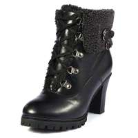 Caerphilly卡芙琳裸靴秋季短靴马丁靴女鞋CL819黑色毛里36