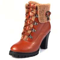 Caerphilly卡芙琳裸靴秋季短靴马丁靴女鞋CL819红棕色毛里37