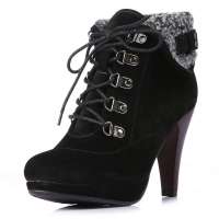 Caerphilly卡芙琳绒里马丁靴裸靴秋季短靴女鞋靴子CL020-3黑色毛里35