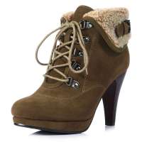 Caerphilly卡芙琳绒里马丁靴裸靴秋季短靴女鞋靴子CL020-3卡其色毛里36