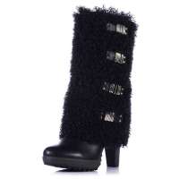 Alcazar阿卡莎毛里时尚毛毛防水台粗高跟长靴TB025-2黑色34