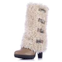 Alcazar阿卡莎毛里时尚毛毛防水台粗高跟长靴TB025-2卡其色36