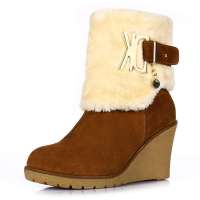 Alcazar阿卡莎磨砂皮棉里金属饰扣坡跟高跟骑士靴女短靴TB013-2驼色35