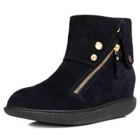 Alcazar阿卡莎牛二层皮简约毛绒内里圆头链子内增高短靴TB2841-01黑色39