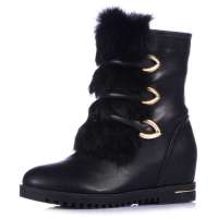 Alcazar阿卡莎冬新简约金属装饰圆头内增高中筒女靴子TB2839-01黑色38