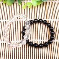 晶心依恋 天然白水晶 黑玛瑙切面情侣手链10mm