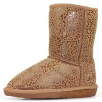 IUGGIRL保暖防滑时尚豹纹印花牛皮中筒雪地靴110830010豹纹栗色39