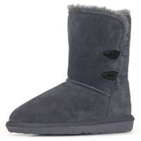 IUGGIRL百搭双扣款时尚牛皮中筒雪地靴110830039灰色38