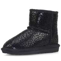 IUGGURL经典百搭豹纹印花防滑保暖牛皮低筒雪地靴110830016豹纹黑色35