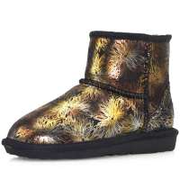 IUGGURL经典百搭太阳花印花防滑保暖牛皮低筒雪地靴110830016太阳花黑色35