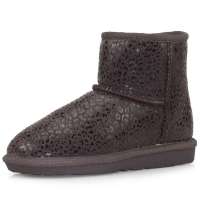 IUGGURL经典百搭豹纹印花防滑保暖牛皮低筒雪地靴110830016豹纹巧克力色37