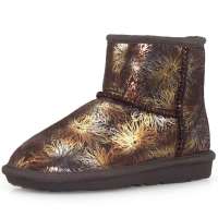 IUGGURL经典百搭太阳花印花防滑保暖牛皮低筒雪地靴110830016太阳花巧克力色39