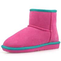 IUGGURL撞色系列时尚百搭防滑保暖牛皮低筒雪地靴110830016玫红色+碧玉色36