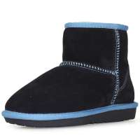 IUGGURL撞色系列时尚百搭防滑保暖牛皮低筒雪地靴110830016黑色+蓝色38