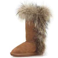 IUGGIRL时尚貉子毛保暖防滑牛皮雪地靴110830063栗色39