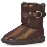 IUGGIRL饰扣百搭珠光印花保暖防滑牛皮中筒雪地靴110830069珠光巧克力色38