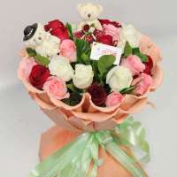 春舞枝 鲜花 三生缘(香槟包装) 7枝卡罗拉红玫瑰