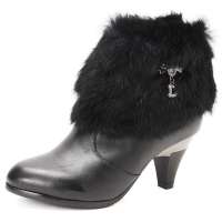 卡文Cover冬季时尚毛绒真皮女短靴子CA19815黑色38