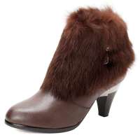 卡文Cover冬季时尚毛绒真皮女短靴子CA19815咖啡色35