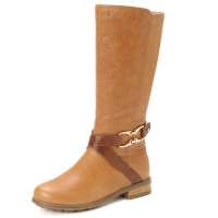 卡文cover冬季新款时尚皮带装饰头层牛皮女式高筒靴CA29479杏色37