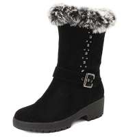 卡迪娜女靴兔毛真皮短靴民族风舒适雪地靴包邮KA29970黑色36