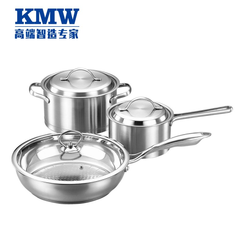 KMW晶工锅具三件套 KMW-E-GJ080 德国锅具品牌品质 304钢 少油烟防焦糊 炒锅汤锅奶锅 超值套装