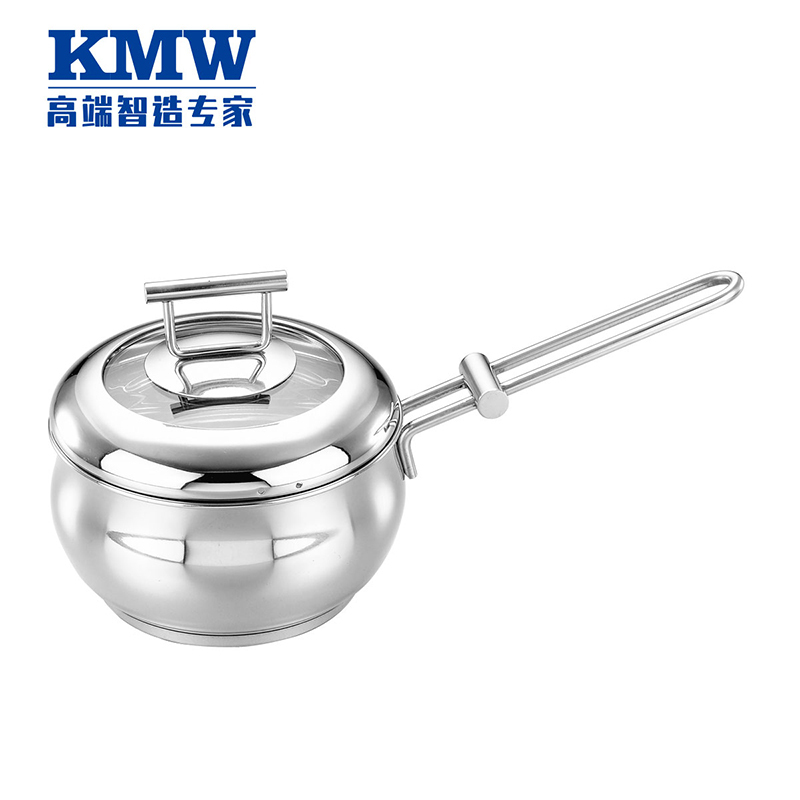 KMW 晶艺鼓形奶锅(单柄)16CM KMW-E-GJ060 304钢 三层底迷你小汤锅 辅食锅 炉灶通用