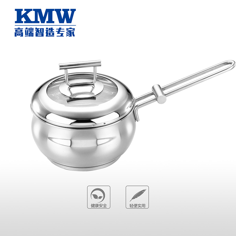 KMW 晶艺鼓形奶锅(单柄)16CM KMW-E-GJ060 304钢 三层底迷你小汤锅 辅食锅 炉灶通用