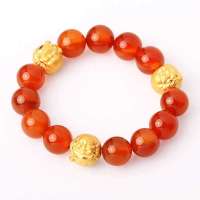 国富黄金四季平安3D硬金金佛珠转运珠2g红玛瑙女款观音手链新品