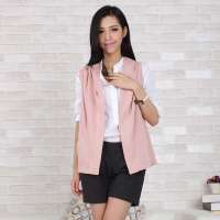 伊甸基因全棉欧美休闲时尚新针织连帽气质款马甲EA120090烟粉均码