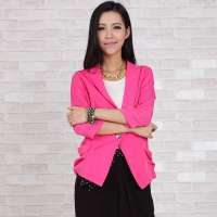 伊甸基因棉质修身职业百搭款简约一粒扣女士小西装EA120094玫红XL