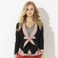 伊甸基因新款撞色拼接蒂梵尼结裙摆小西装EA120132黑色S