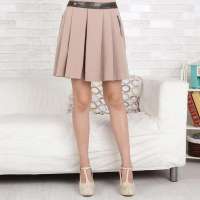 伊甸基因欧美军旅风皮革拼接时尚气质半身裙中裙EB120097米色XL