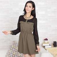 伊甸基因时尚军旅风秋季时尚甜美撞色拼接连衣裙EC120099军绿L